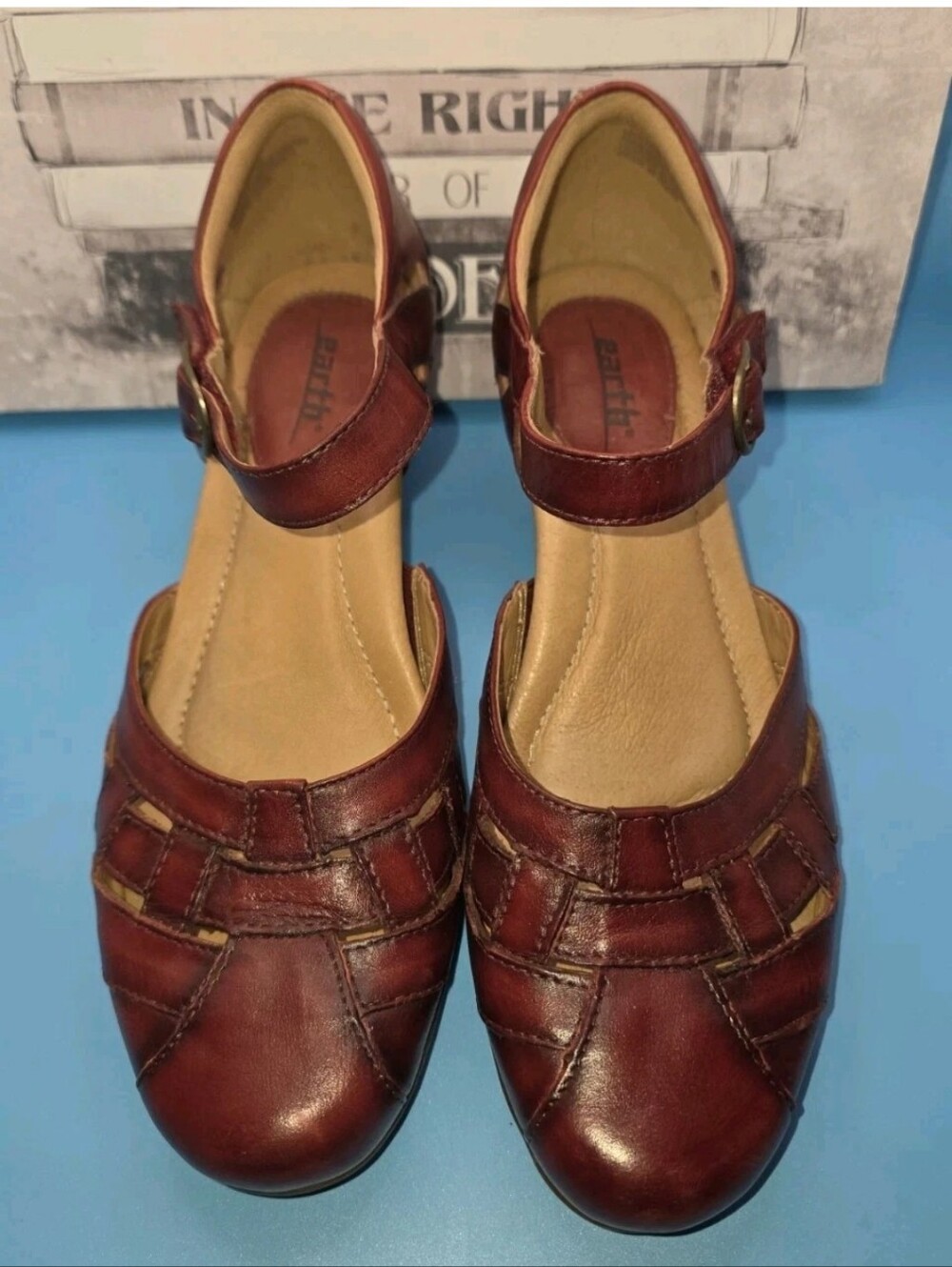 Earth Burgundy Leather Mary Jane Comfort Shoes Size 38 EUC Comfort Walking